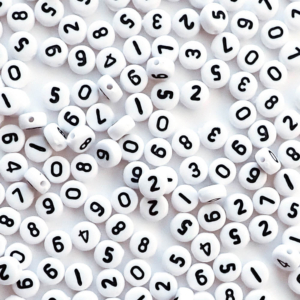 Plastic White Mixed Number Beads, 7mm Round, (Horizontal), 500 beads