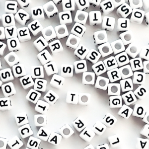 Plastic White 6mm Cube Alphabet Beads, (Horizontal) Single Letters, 100 beads