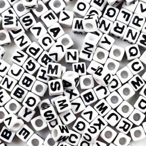 Plastic White 7mm Cube Beads, (Horizontal) Single Letters or Numbers, 75 beads