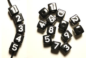 Plastic Black Vertical Hole 11mm Cube Number Beads, Single Numbers, 12 beads