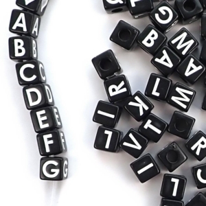 Plastic Black Vertical Hole 8mm Cube Beads, Single Numbers or Letters, 35 beads