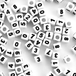 Plastic White 7mm Cube Number Beads, (Horizontal) Single Numbers, 75 beads