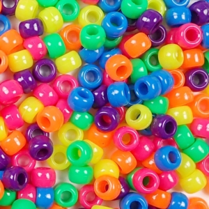Neon Multi-color Mix Plastic Pony Beads 6 x 9mm, 500 beads
