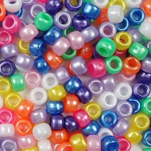 Classic Pearl Mix Plastic Pony Beads 6 x 9mm, 500 beads