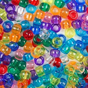 Transparent Multicolor Mix Plastic Pony Beads 6 x 9mm, 500 beads
