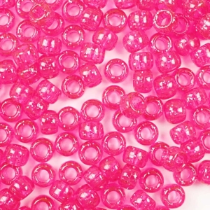 Hot Pink Glitter Plastic Pony Beads 6 x 9mm, 500 beads