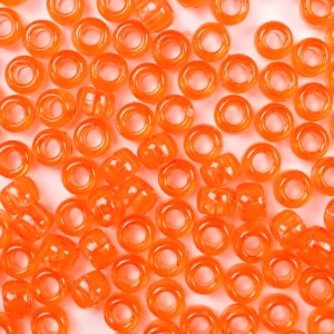 Dark Orange Transparent Plastic Pony Beads 6 x 9mm, 500 beads