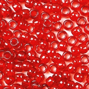 Ruby Red Transparent Plastic Pony Beads 6 x 9mm, 500 beads