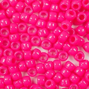 Neon Pink Plastic Pony Beads 6 x 9mm, 500 beads