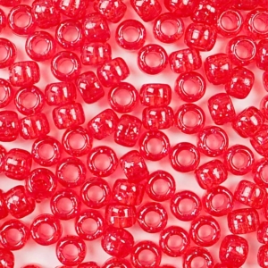 Ruby Red Glitter Plastic Pony Beads 6 x 9mm, 500 beads