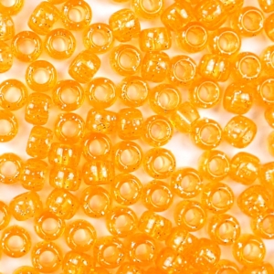Orange Glitter Plastic Pony Beads 6 x 9mm, 500 beads