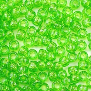 Lime Green Glitter Plastic Pony Beads 6 x 9mm, 500 beads