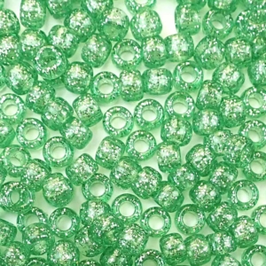 Peridot Green Glitter Plastic Pony Beads 6 x 9mm, 500 beads