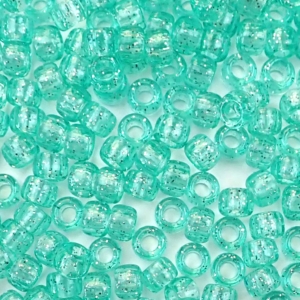 Light Aqua Green Glitter Plastic Pony Beads 6 x 9mm, 500 beads