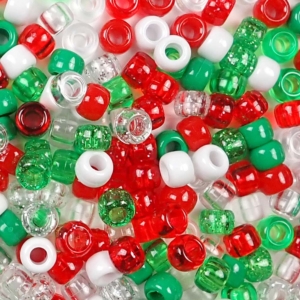 Christmas Mix Plastic Pony Beads 6 x 9mm, 500 beads