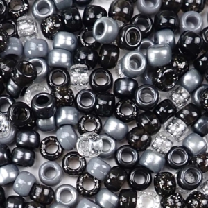 Mystic Black & Gray Multicolor Mix Plastic Pony Beads 6 x 9mm, 500 beads