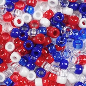 Patriotic Mix Plastic Pony Beads 6 x 9mm, 500 beads