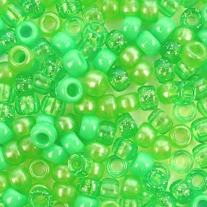 Lime Green Mix Plastic Pony Beads 6 x 9mm, 500 beads