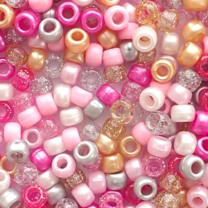 Princess Pink Mix Plastic Pony Beads 6 x 9mm, 500 beads
