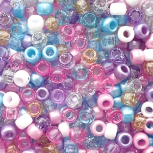 Unicorn Glam Pastel Mix Plastic Pony Beads 6 x 9mm, 500 beads